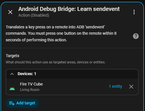 Screen snip of the ADB learn sendevent action.